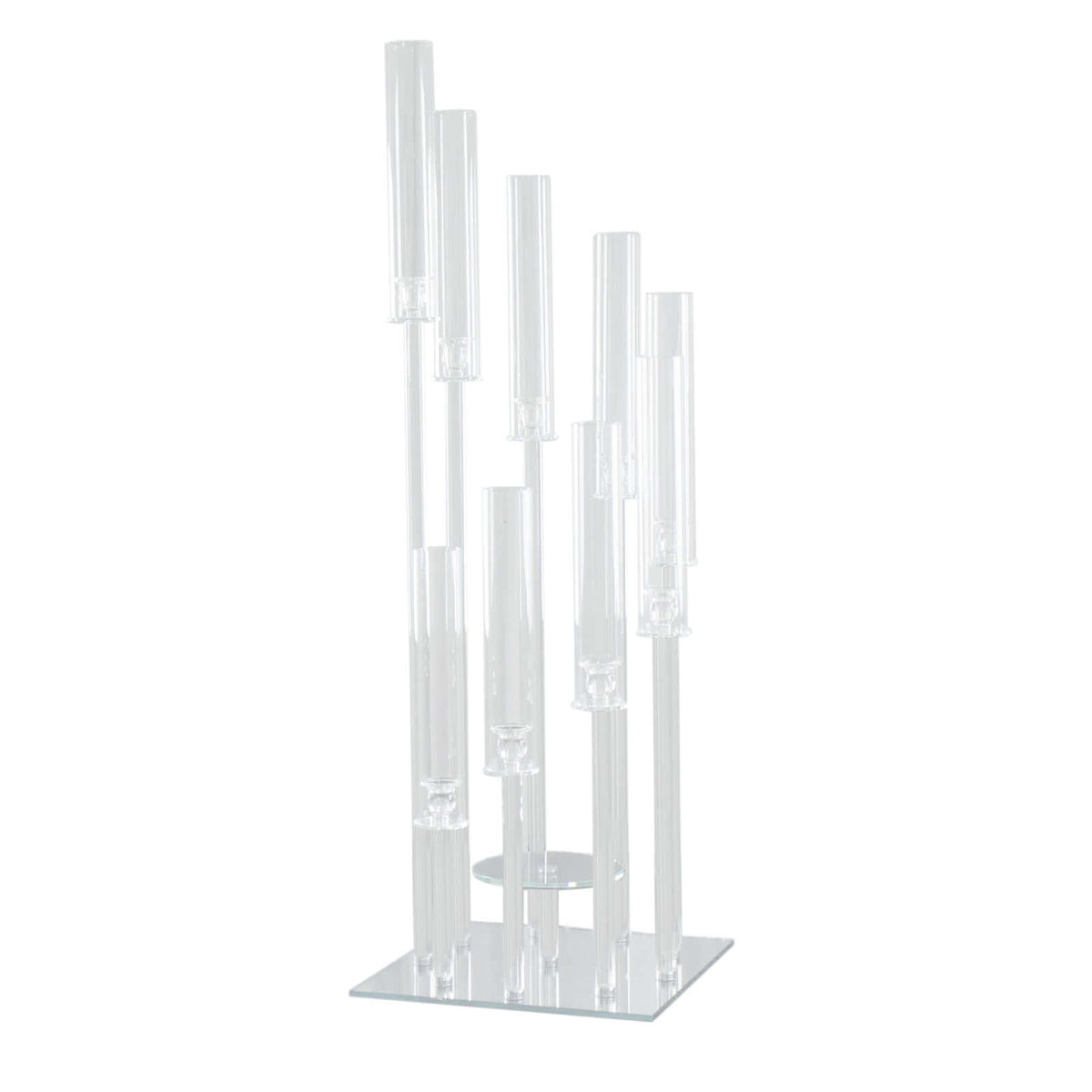 9-Arm Crystal Glass Cluster Candelabra Pedestal Stand 4ft - Square Hurricane Taper Candle Holder Table Centerpiece