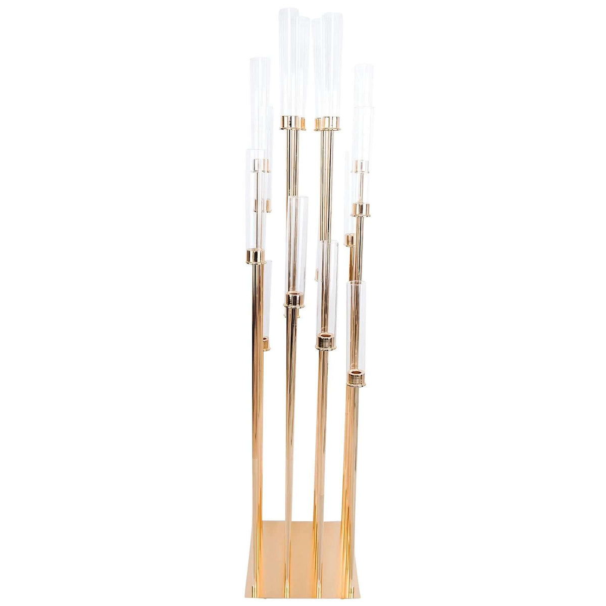 16-Arm Gold Cluster Taper Candle Holder with Clear Glass Shades 78" - Majestic Large Candle Arrangement for Ceremonies